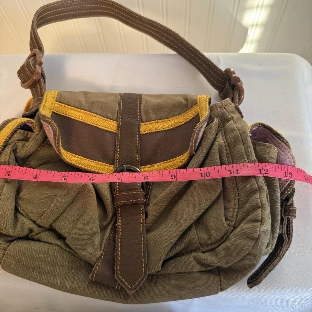 VTG GAP Jeans 1969 Hobo Buckle Shoulder Bag Brown Yellow Leather Canvas Purse
